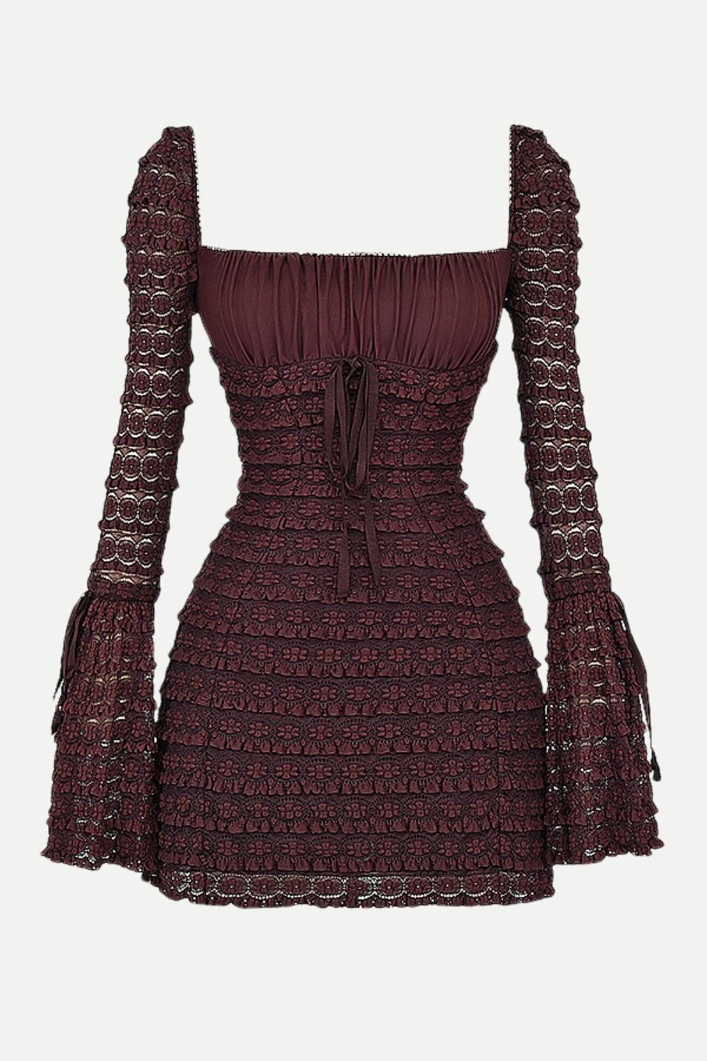 Coffee Ruched Mini Dress