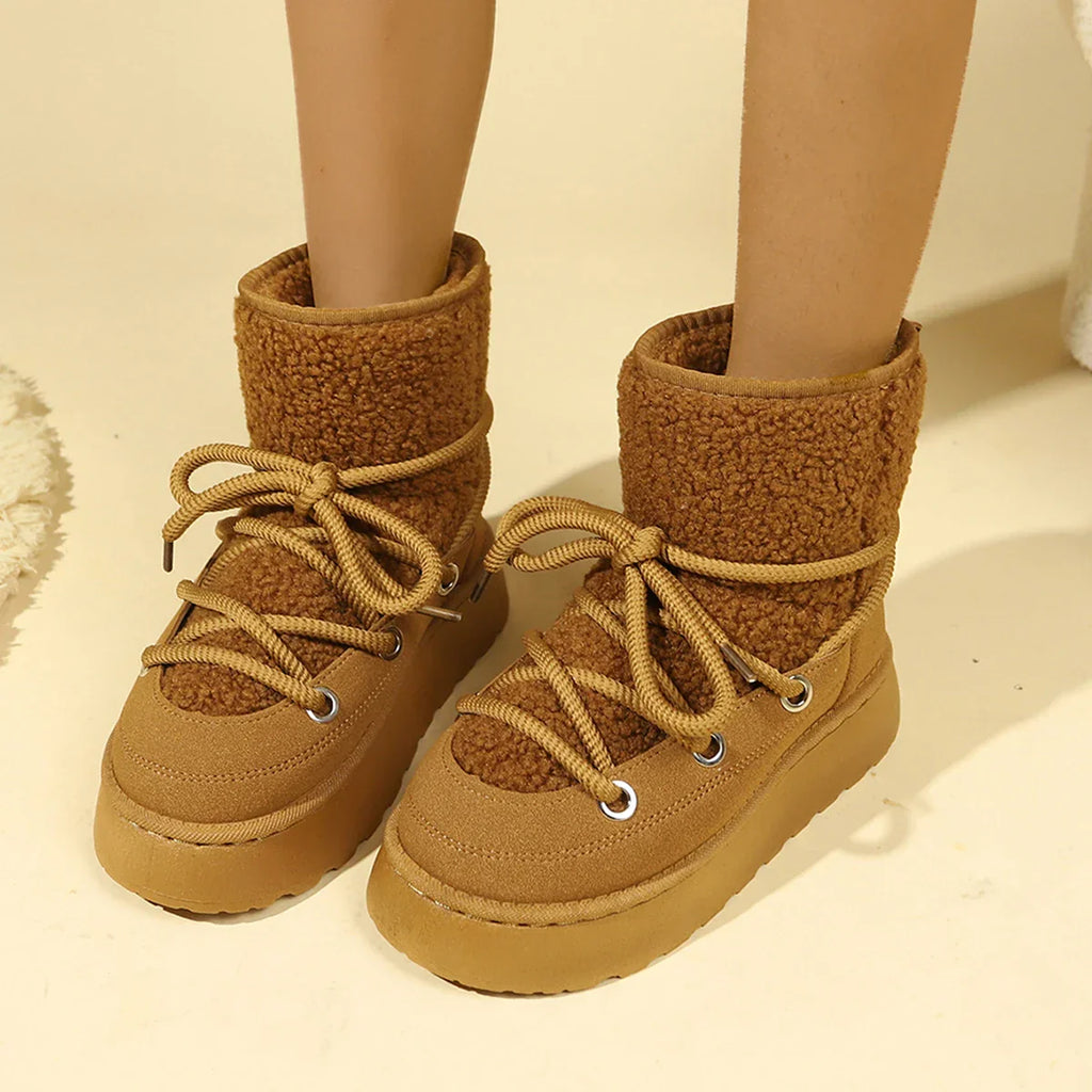 Coldproof Lace Up Waterproof Antislip Fashion Short Snow Boot