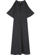 Cold Shoulder Round Neck Front Slit Midi Dress