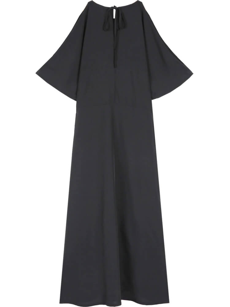 Cold Shoulder Round Neck Front Slit Midi Dress