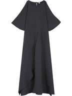 Cold Shoulder Round Neck Front Slit Midi Dress