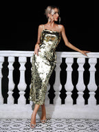 Concepcion Spaghetti Sequin Midi Dress