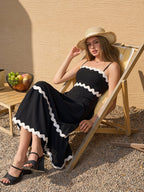 Contrast Color Ruched Backless Cami Dress