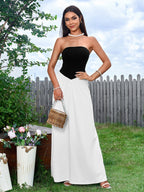 Contrast Ruched Waist Tube Maxi Dress