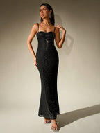 Contrast Sequin Corset Mermaid Bodycon Dress