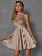 Contrast Sequin Satin Cami Dress
