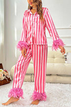 Contrast Striped Feather Splicing Loungewear