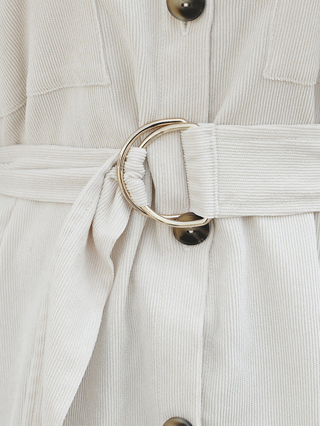 Cord Front Pockets Self Waist Tie Shirt Dress