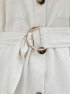 Cord Front Pockets Self Waist Tie Shirt Dress
