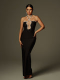 Halterneck Rhinestone Bandage Maxi Dress