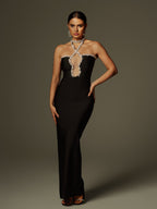 Halterneck Rhinestone Bandage Maxi Dress
