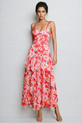 Caldrek Spaghetti Floral Ruffle Maxi Dress