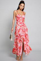 Caldrek Spaghetti Floral Ruffle Maxi Dress