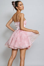 Cyzon Spaghetti Floral Printed Ruffle Mini Dress