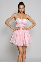 Cyzon Spaghetti Floral Printed Ruffle Mini Dress