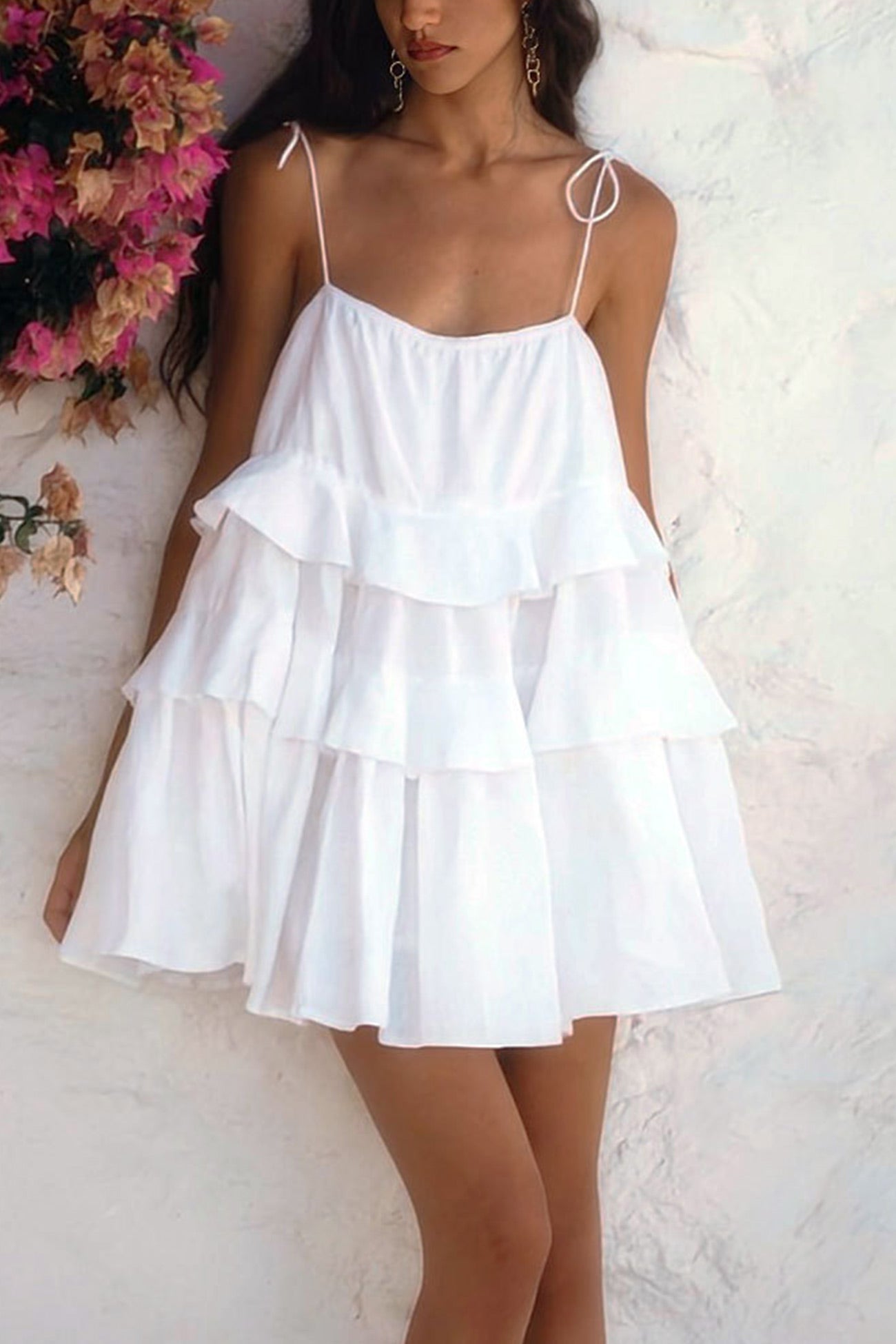 Cotton Tie straps Tiered Cami Babydoll Dress