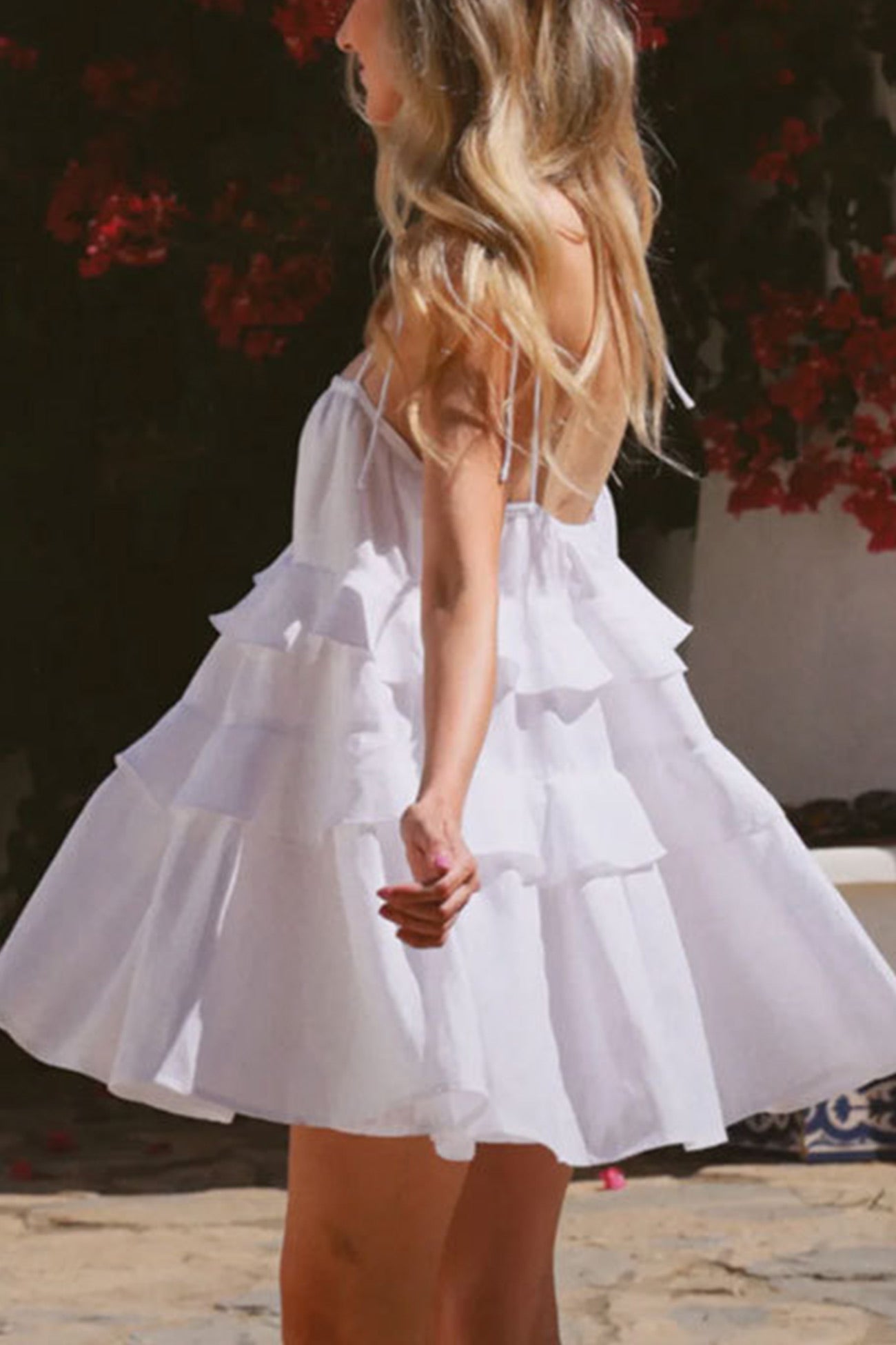 Cotton Tie straps Tiered Cami Babydoll Dress