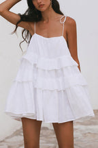 Cotton Tie straps Tiered Cami Babydoll Dress