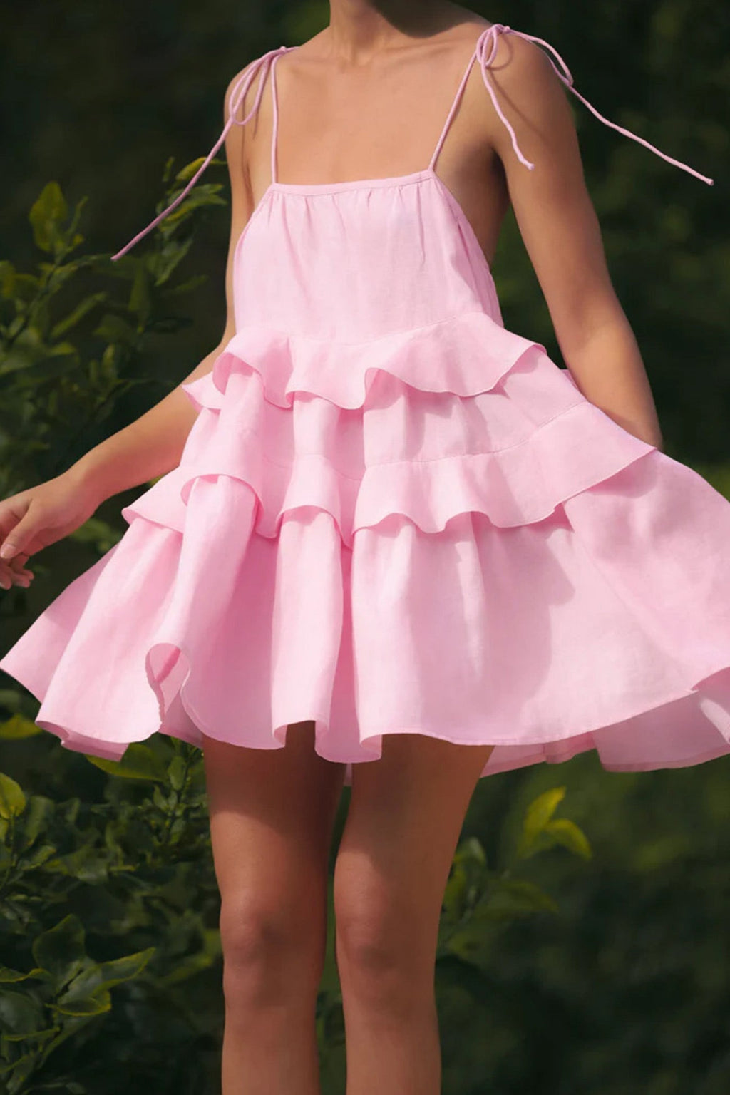 Cotton Tie straps Tiered Cami Babydoll Dress