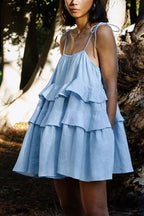 Cotton Tie-straps Tiered Cami Babydoll Dress