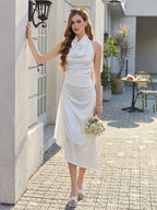 Cowl Neck Backless Tie Ruched Prom Dress