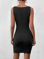 Crew Neck Ruched Bodycon Solid Dress