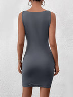Crew Neck Ruched Bodycon Solid Dress