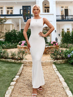 Crew Neck Sleeveless Mesh Bodycon Solid Dress