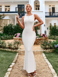 Crew Neck Sleeveless Mesh Bodycon Solid Dress