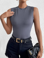 Crew Neck Sleeveless Tank Solid Top