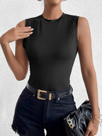 Crew Neck Sleeveless Tank Solid Top