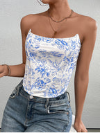 Crisscross Back Floral Print Tube Top