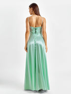Crisscross Back Satin Maxi Dress