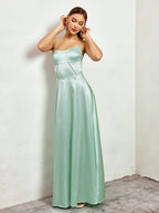 Crisscross Back Satin Maxi Dress