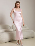 Crisscross Back Square Neck Satin Long Dress