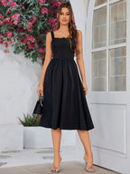 Crisscross Tie Back Button Pocket Solid Dress