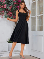 Crisscross Tie Back Button Pocket Solid Dress