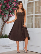 Crisscross Tie Back Button Pocket Solid Dress