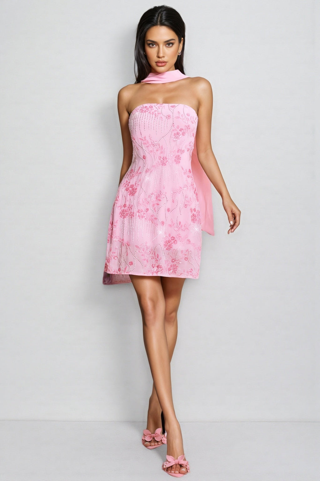 Corviel Floral Sequin Scarf Mini Dress