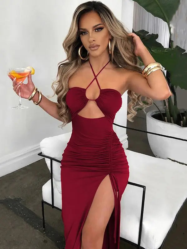 Hot Summer Sleeveless Cut Out Club Party Vestido Midi Dress