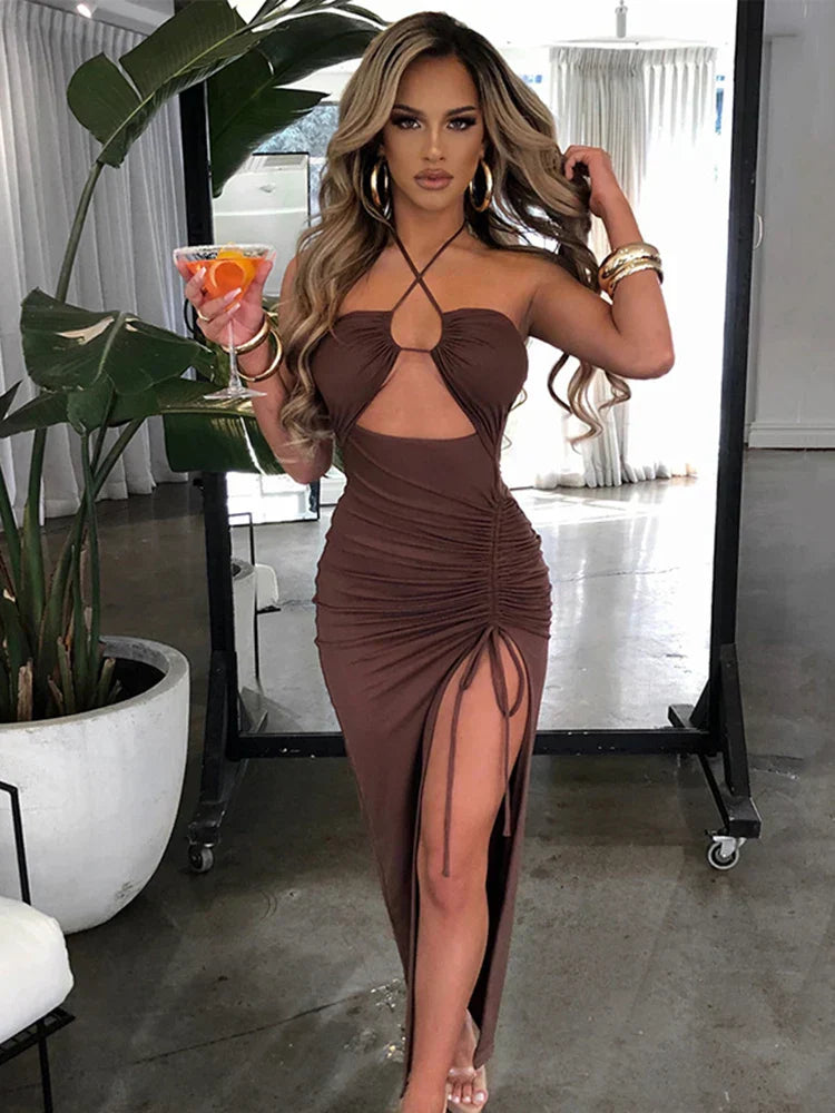 Hot Summer Sleeveless Cut Out Club Party Vestido Midi Dress