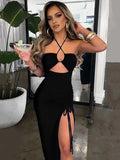 Hot Summer Sleeveless Cut Out Club Party Vestido Midi Dress