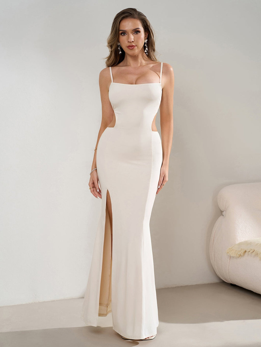 Cut Out Backless Split Thigh Mermaid Hem Cami Dress