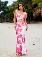 Cut Out Floral Print Mesh Mermaid Dress