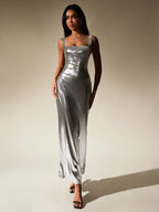 Cut Out Misty Gold Metallic Bodycon Maxi Dress
