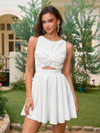 Cut Out Ruched Bust Bow Tie Back Mini Dress