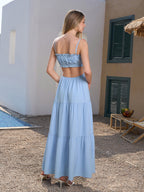 Cut Out Tie Front Flounce Trim Solid Cami Dress