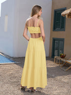 Cut Out Tie Front Flounce Trim Solid Cami Dress