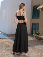 Cut Out Tie Front Flounce Trim Solid Cami Dress