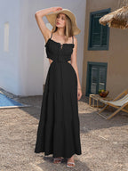 Cut Out Tie Front Flounce Trim Solid Cami Dress